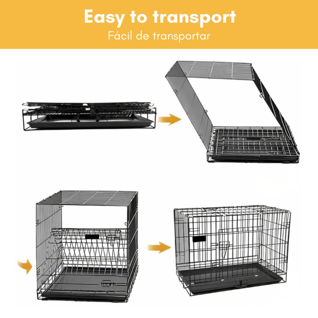 Polipets Steel Pets Cage, 19'X24'X16' Medium Size, For Pets, Heavy Duty Lightweighy Steel Material, Two Doors, With Removable Tray And Easy To Transport, Black