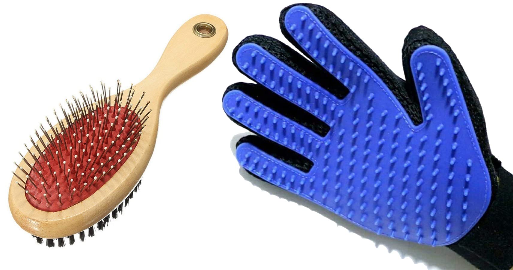 Rvpaws Comb Pack 2 In 1 Pet Grooming Accessories, Massaging And Deshedding (True Touch Glove + Wooden Dual Side Pin Brush)