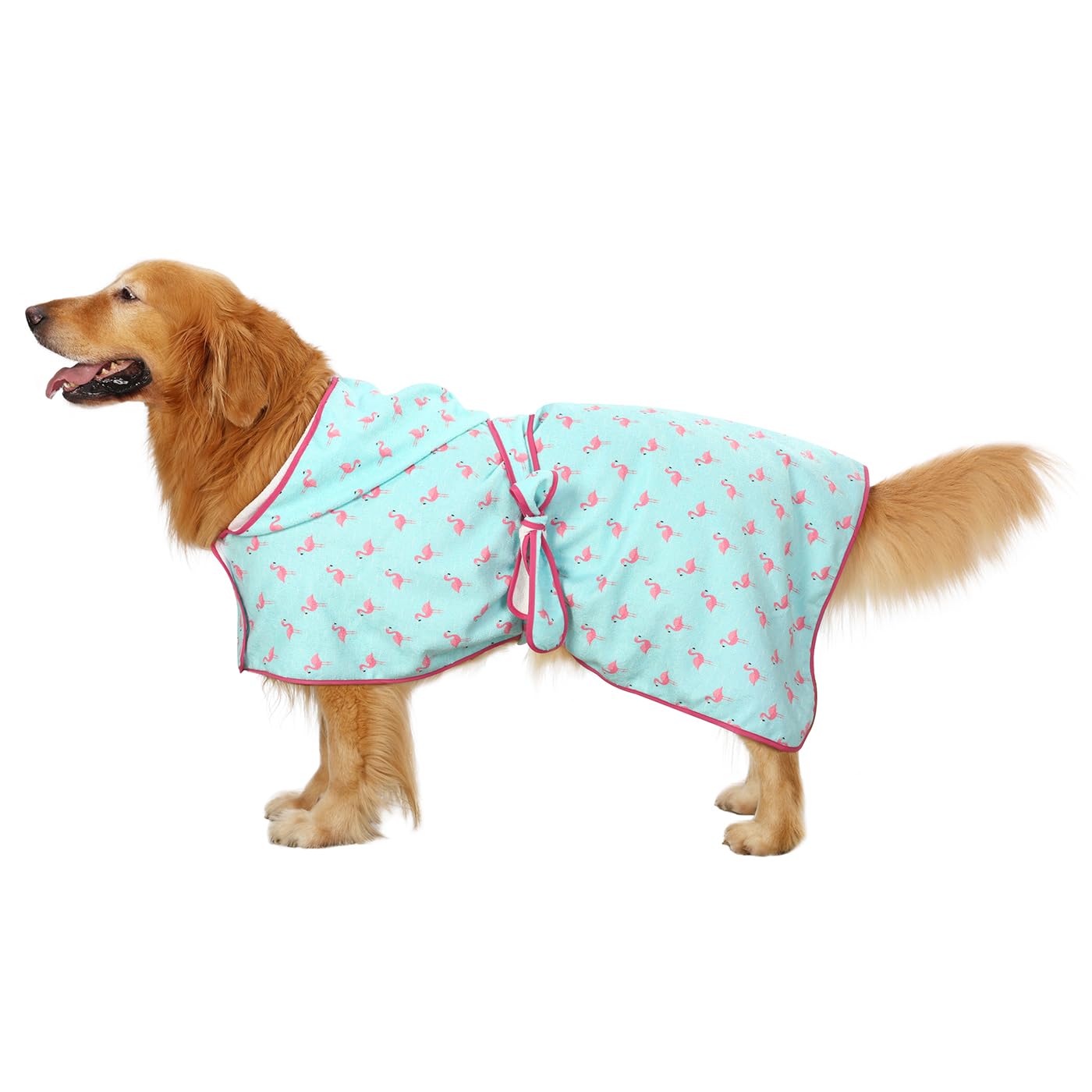 Hde Dog Bathrobe Super Absorbent Quick Drying Towel With Hood For All Dog Breeds Sizes S-Xxl - Flamingos - L