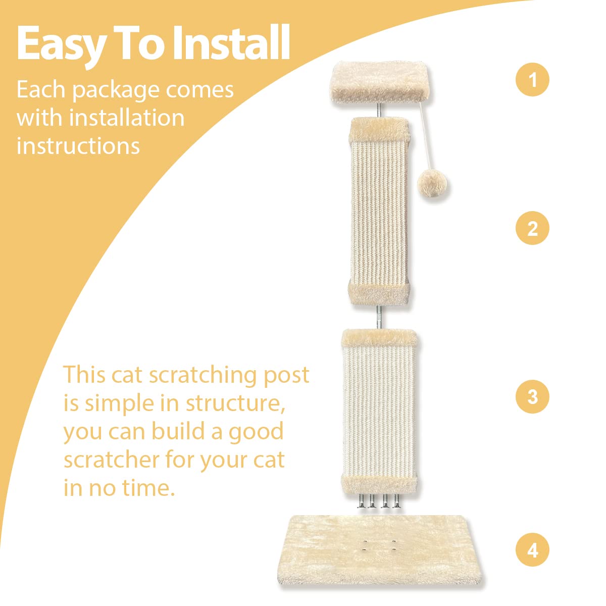 Agym Cat Scratching Post, 32 Inch Cat Scratching Post For Large Cats, Scratching Posts For Indoor Cats Adults, Cat Scratch Post With Nature Sisal, Beige