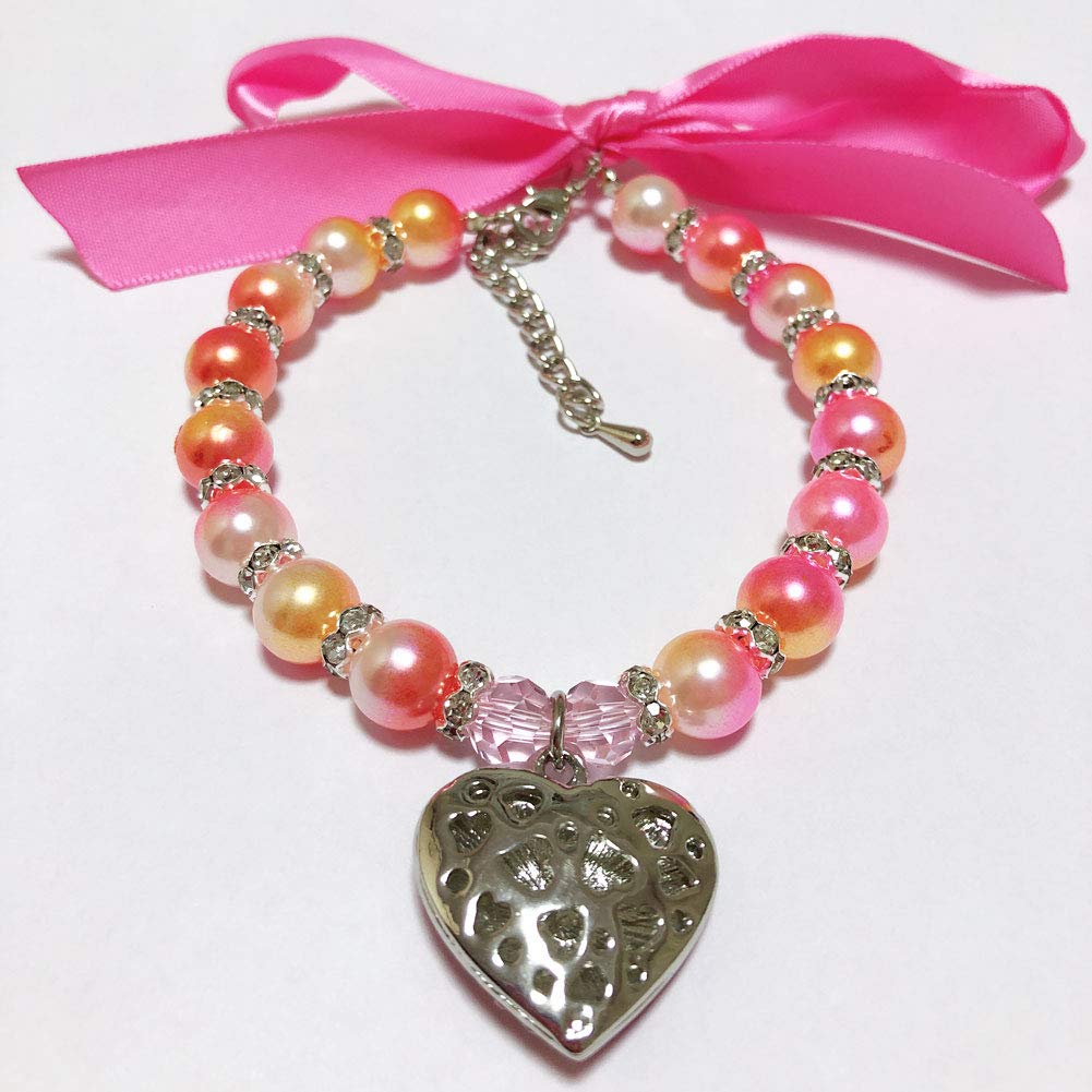 Petfavorites Ombre Dog Pearls Necklace Jewelry For Small Dogs - Bling Cat Wedding Collar With Rhinestones Heart Charm - Teacup Puppy Chihuahua Yorkie Clothes Accessories (Love Heart, 8 To 10-Inch)