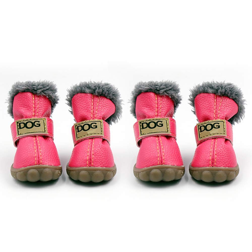 Cmnnq Snow Small Dog Boots, Pet Antiskid Dog Shoes, Winter Waterproof Skidproof Paw Protectors, Warm Booties For Puppy Play (L, Pink)