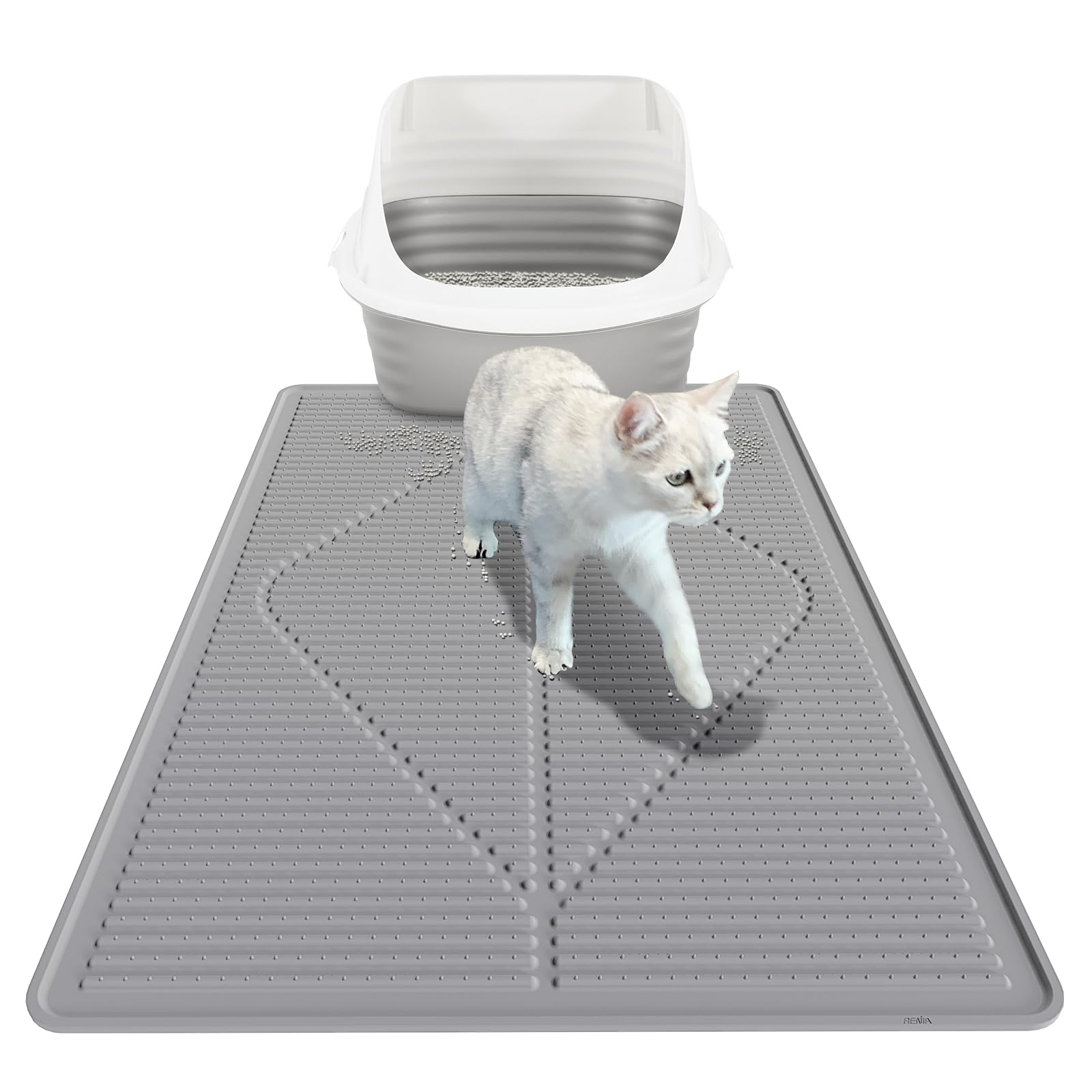 Mofason Cat Litter Mat Xxl - Waterproof Kitty Litter Box Mat For Floor - Extra Large Pet Trapping Litter Rug Pad - Silicone Cat Supplies & Accessories For Indoor Cats (38' X 25') -Grey