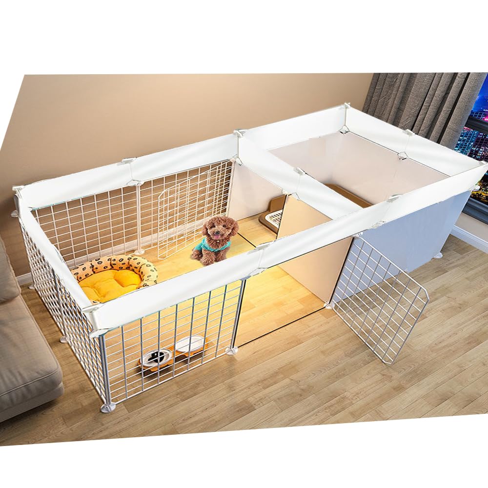 Dog Playpen Indoor With Door, Diy Puppy Play Pen Portable Metal Wire Yard Fence Small Animal Exercise Cage For Small-Sized Dog (