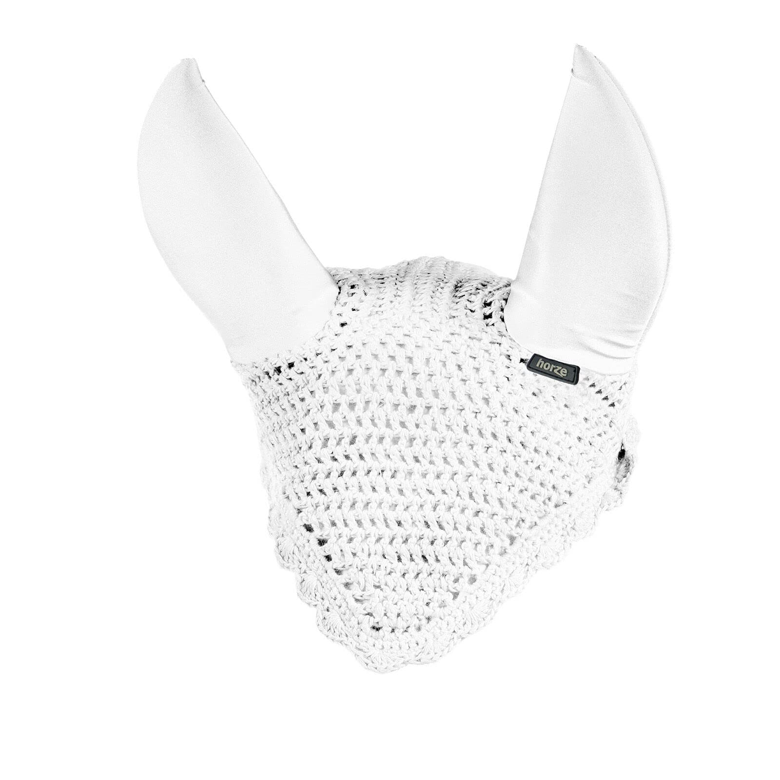 HORZE Supreme Silent Crochet Ear Bonnet - Sound Dampening Fly Protection for Sensitive Horses - White - Horse