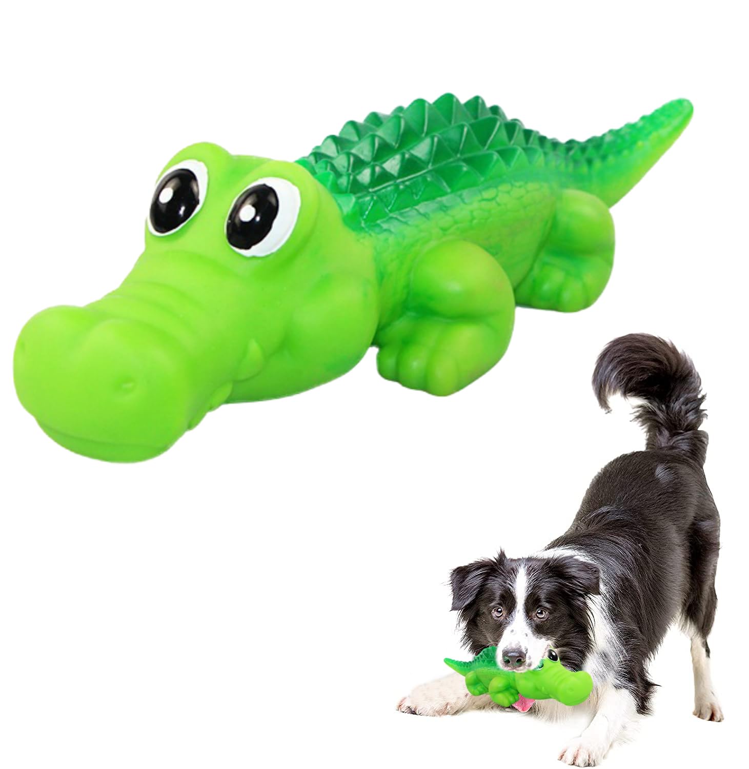 Sage Square Dog Squeaky Chew Toys For Aggressive Chewers Dental Teething Cleaning [NonToxic Soft Natural Rubber], Cute Crocodil