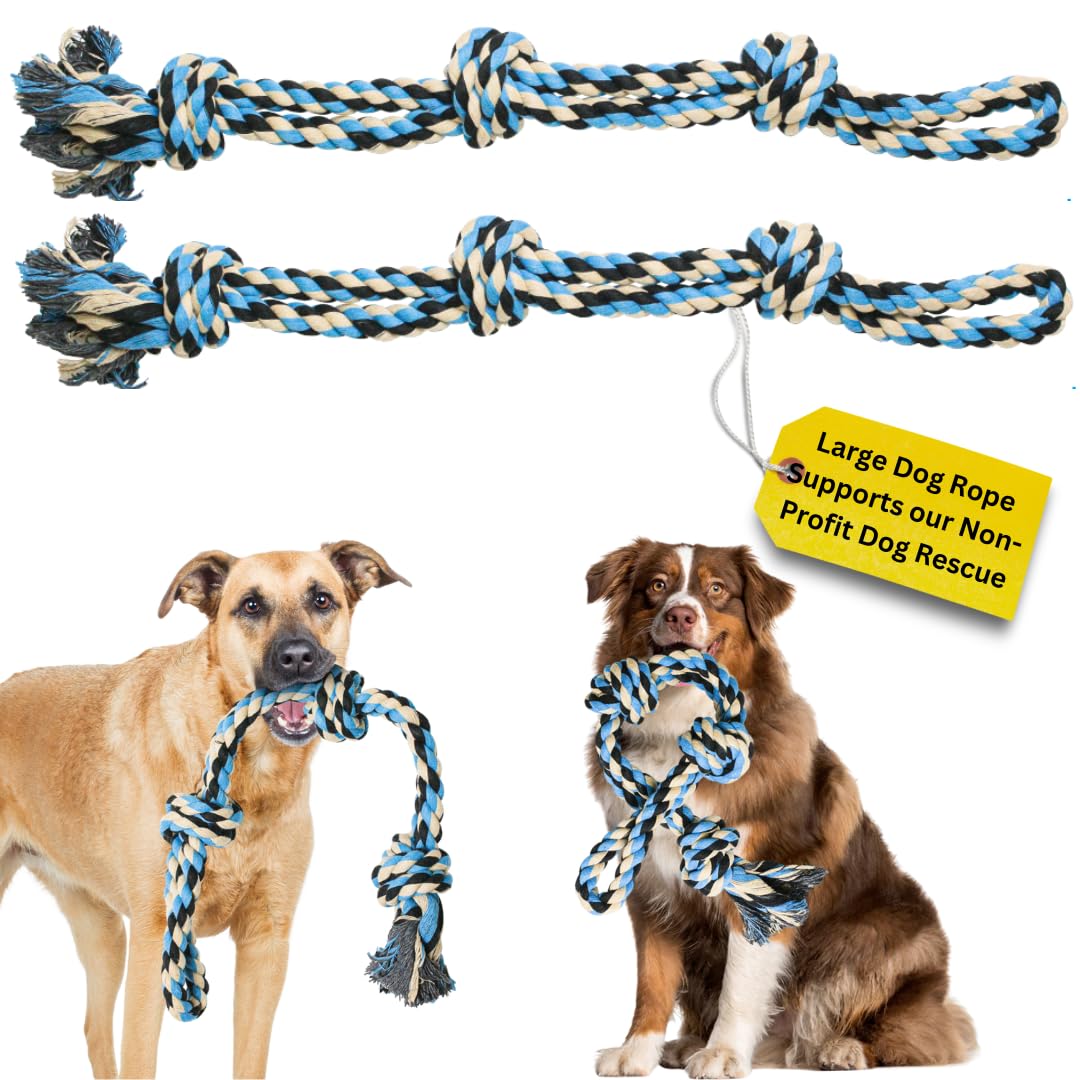 Pacific Pups Products 2 Pack Blue - Xl Dog Rope Toy For Aggressive Chewers - Benefits Non-Profit Dog Rescue - Tug Of War Dog Toy