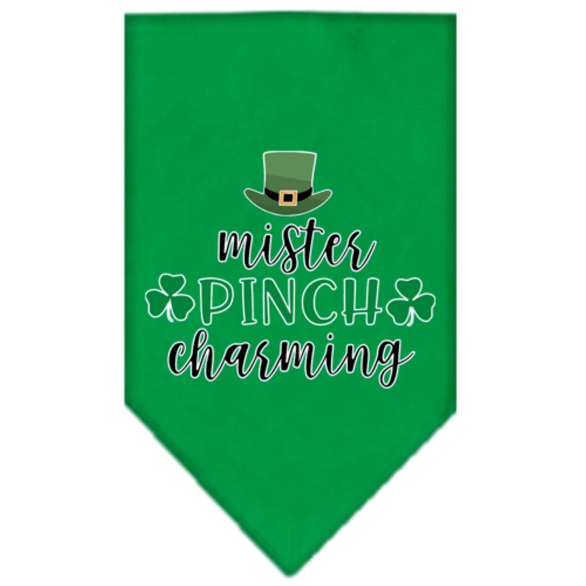 Pet and Dog Bandana Screen Printed, &quot;Mr. Pinch Charming&quot; Emerald Green Large
