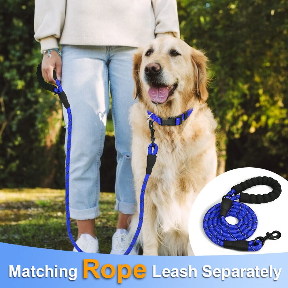 Taglory Reflective Adjustable Dog Collars For Puppy Small Medium Large Dogs, Thin Nylon Webbing And Quick Release Plastic Buckle(Royal Blue,Large)