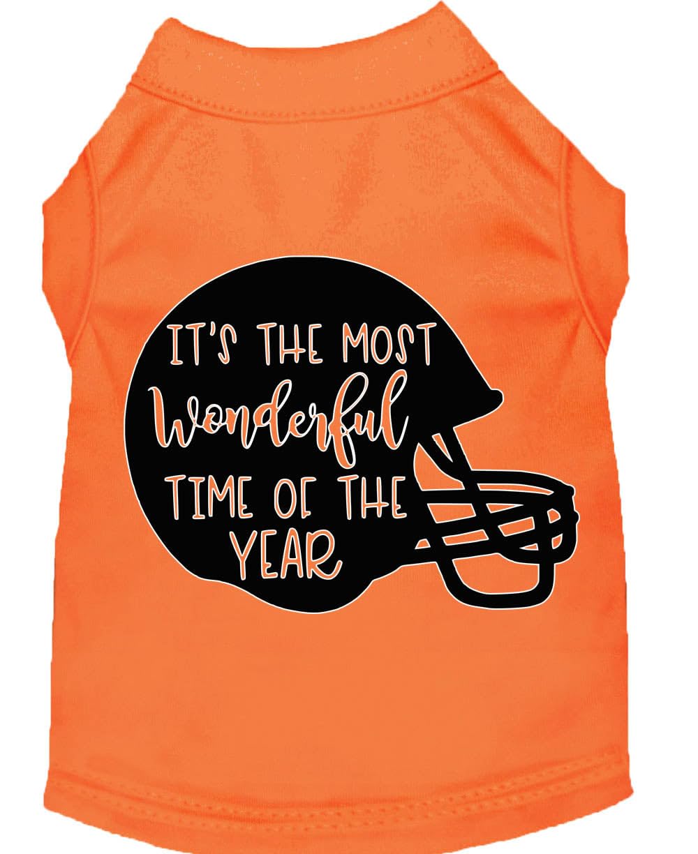 Pet Dog & Cat Shirt Screen Printed, "It's The Most Wonderful Time Of The Year (Football)" Orange SM (3-6 lbs.)