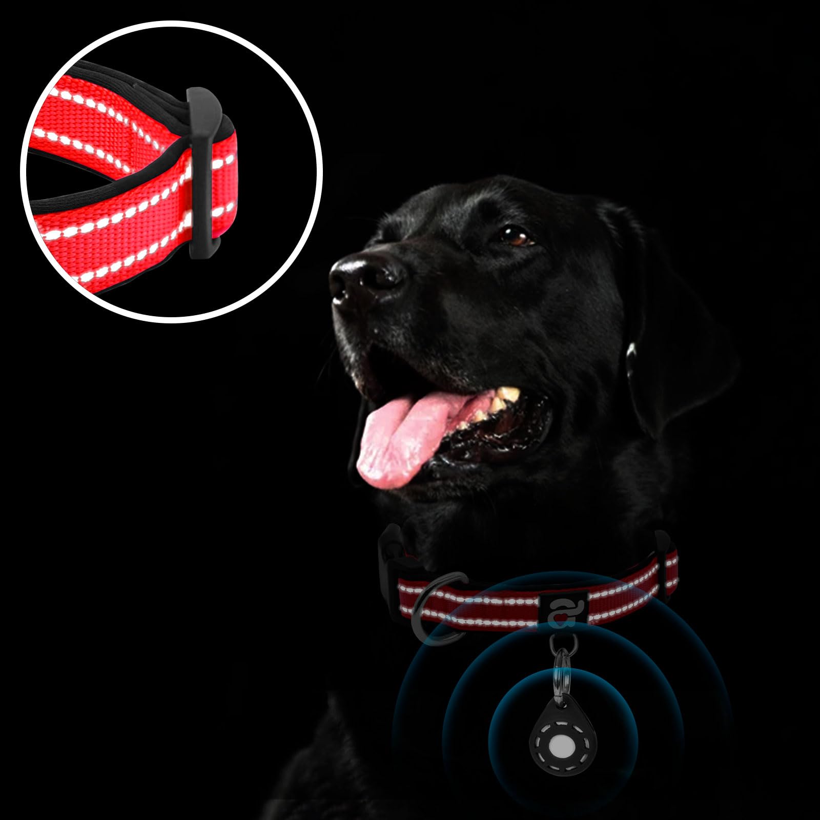 Azuza Reflective Dog Collar With Airtag Holder, Soft Neoprene Padded Pet Collar With Id Tag Ring, Adjustable For Small Dogs,Red,