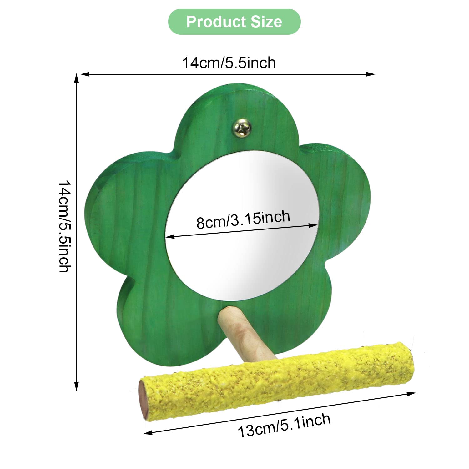 Bird Parrot Mirror With Perch Natural Wood Swing Colorful Sand Grind Paw Trim Beak For Small Parrot Parakeet Cockatiel Lovebird