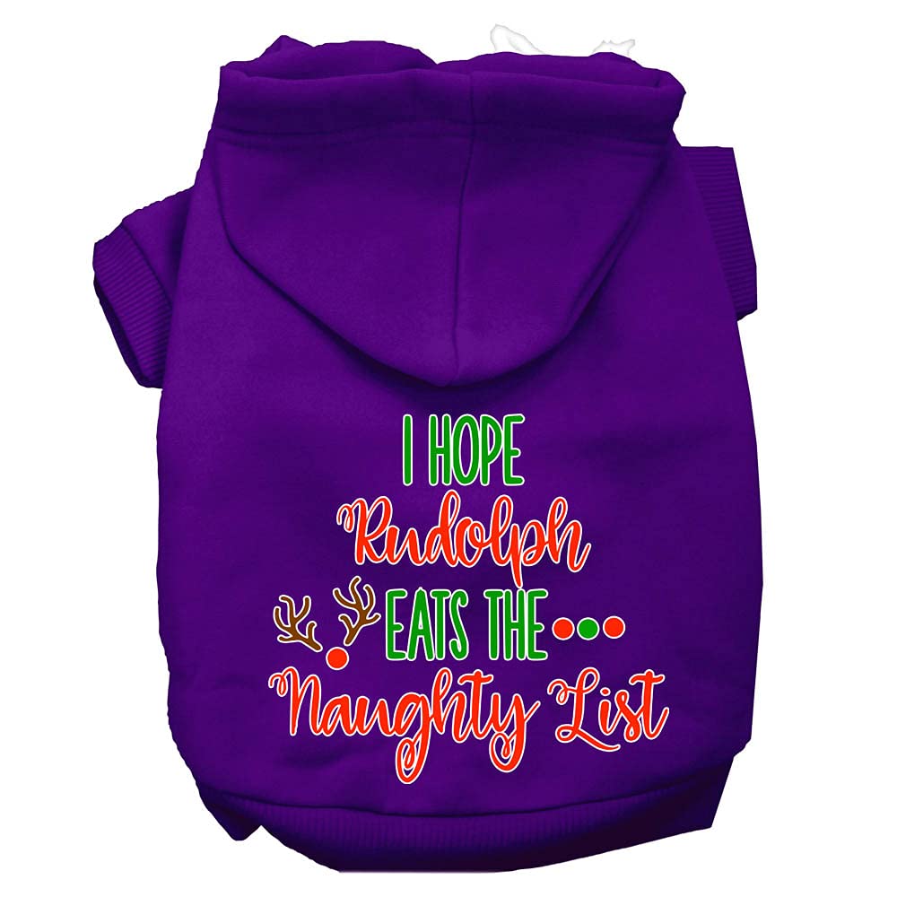 Christmas Pet Dog & Cat Hoodie Screen Printed, &quot;I Hope Rudolph Eats The Naughty List&quot; Purple 2XL (20-25 lbs.)