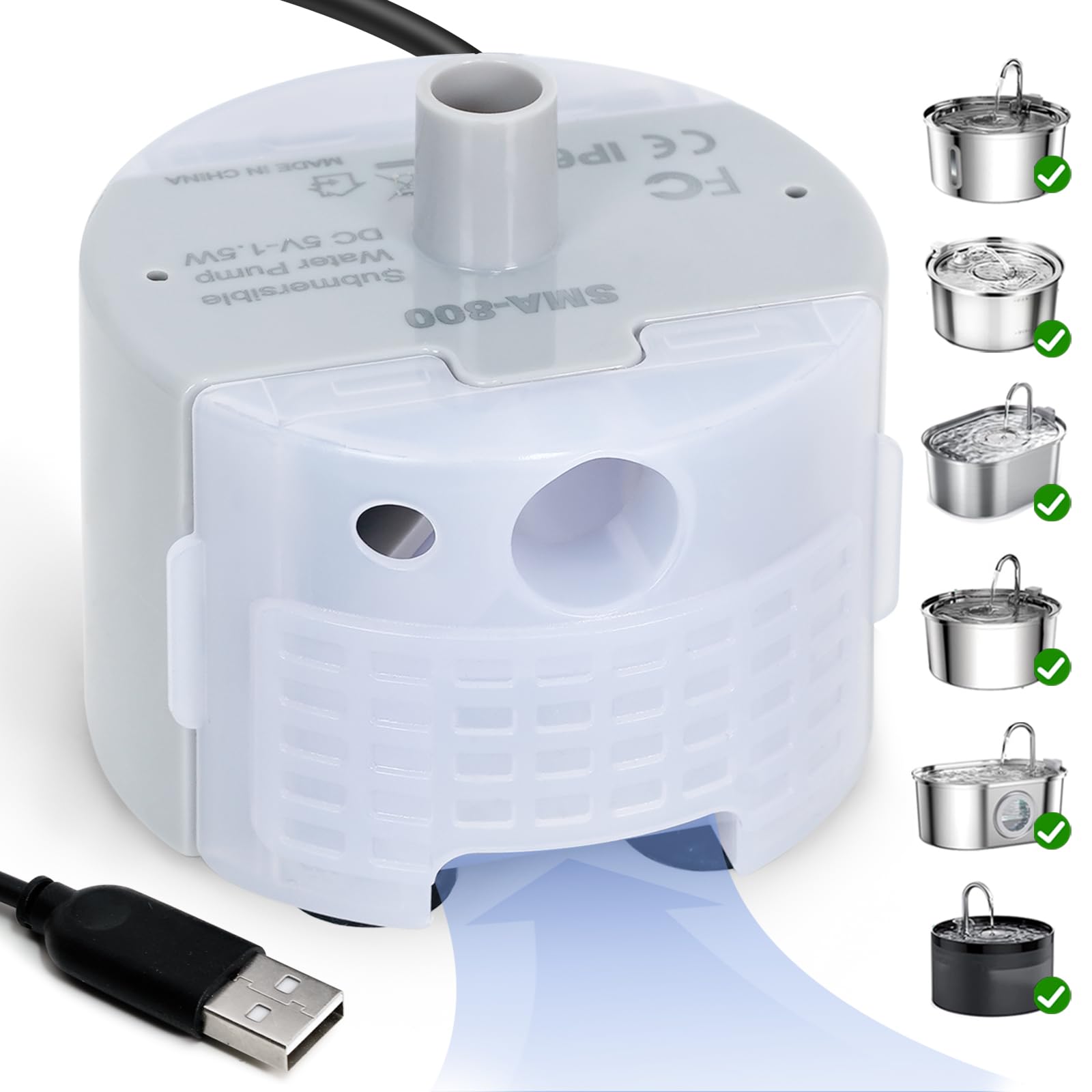 Ultra-Quiet Replacement Pump For Stainless Steel Cat Water Fountains - Sma-800 Motor - Safe And Easy To Clean With Low Voltage D