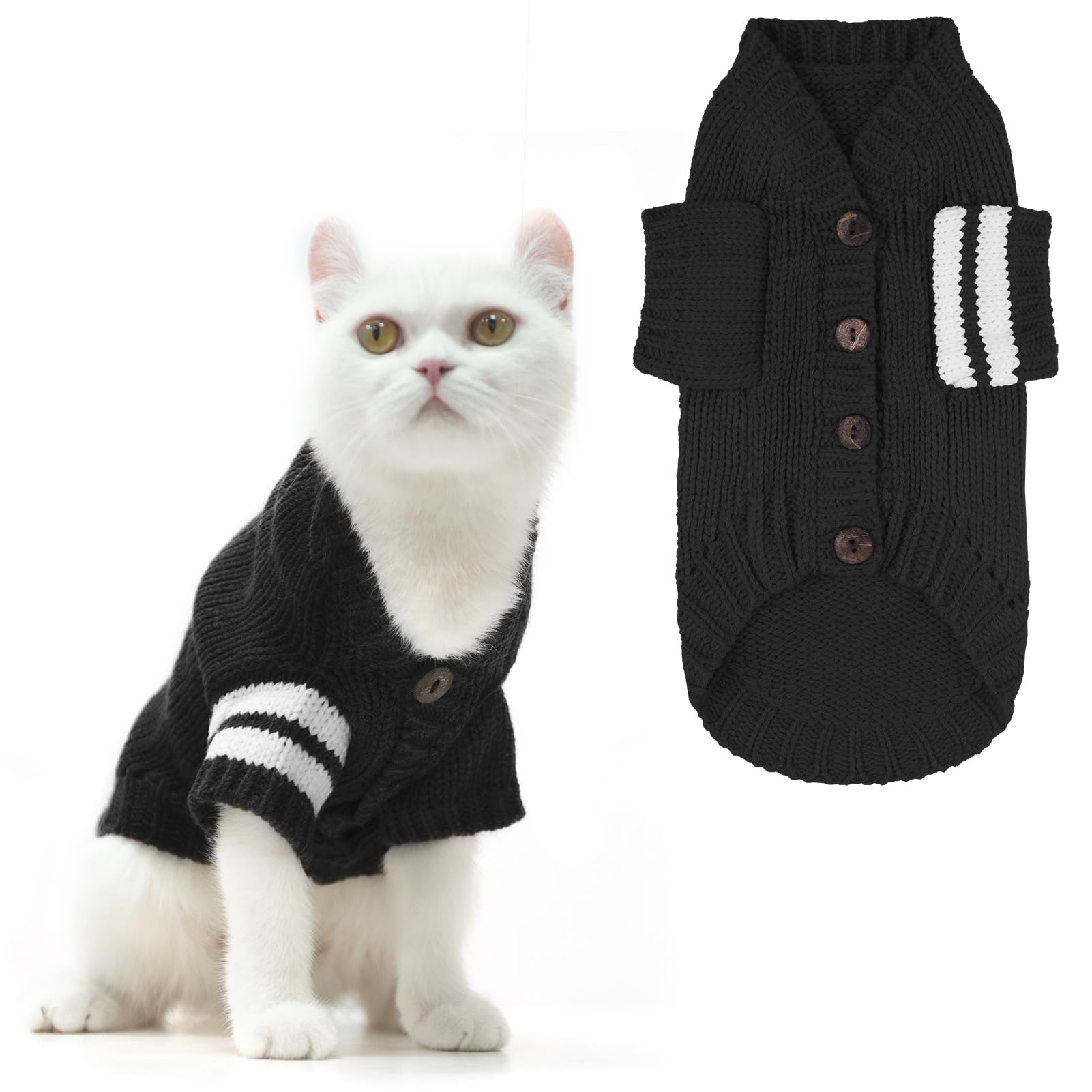 Expawlorer Cat Sweater For Cold Weather - Stylish Knitted Sweatshirt With Sleeves, Winter Kitten Clothes For All Different Cats 