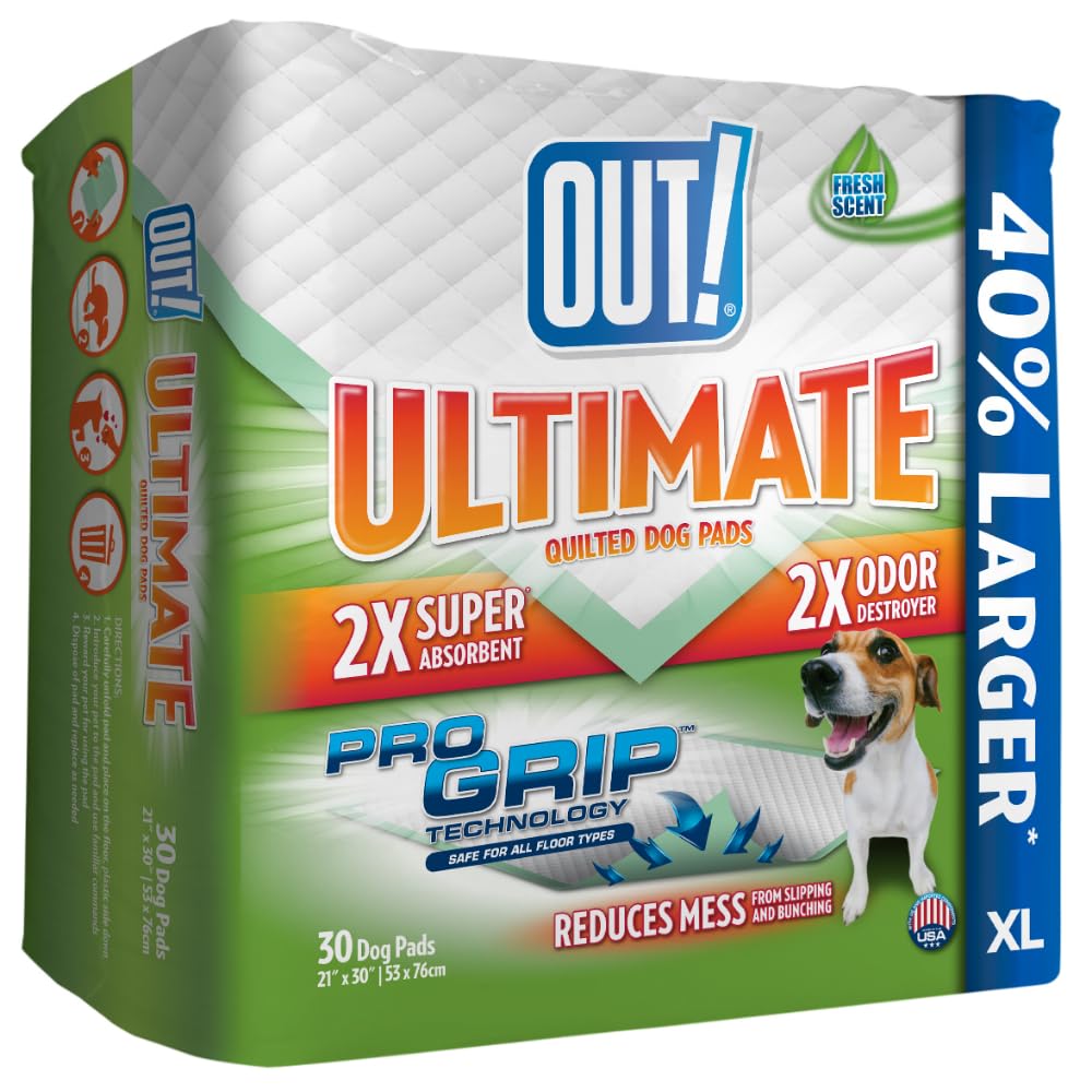 Out! Ultimate Pro-Grip Xl Dog Pads | Absorbent Pet Training And Puppy Pads | Grip Technology Prevents Slipping And Bunching | 20
