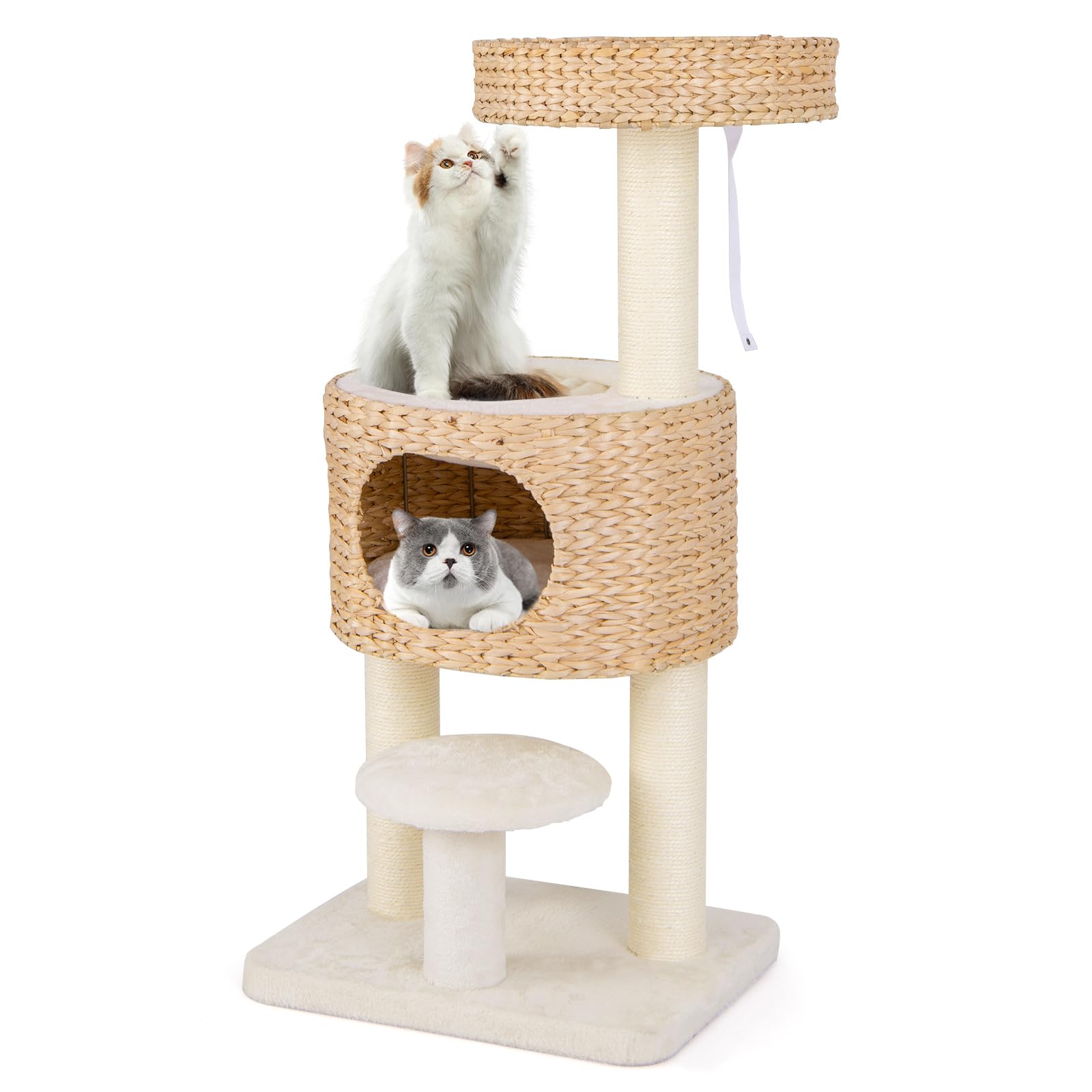 Tangkula Modern Cat Tree, 41 Inch Multi-Level Cat Tower With Cattail Fluff Condo & Top Perch, Hanging Toy, Bed, Removable Cushio