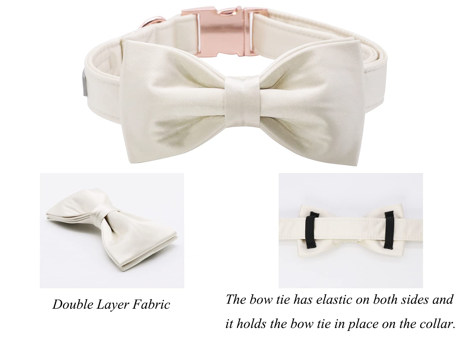 Lionet Paws Dog Collar Bowtie - Comfortable Silk Dog Collar With Detachable Bow Tie For Puppy And Cat Wedding, Neck 8-12 Inches