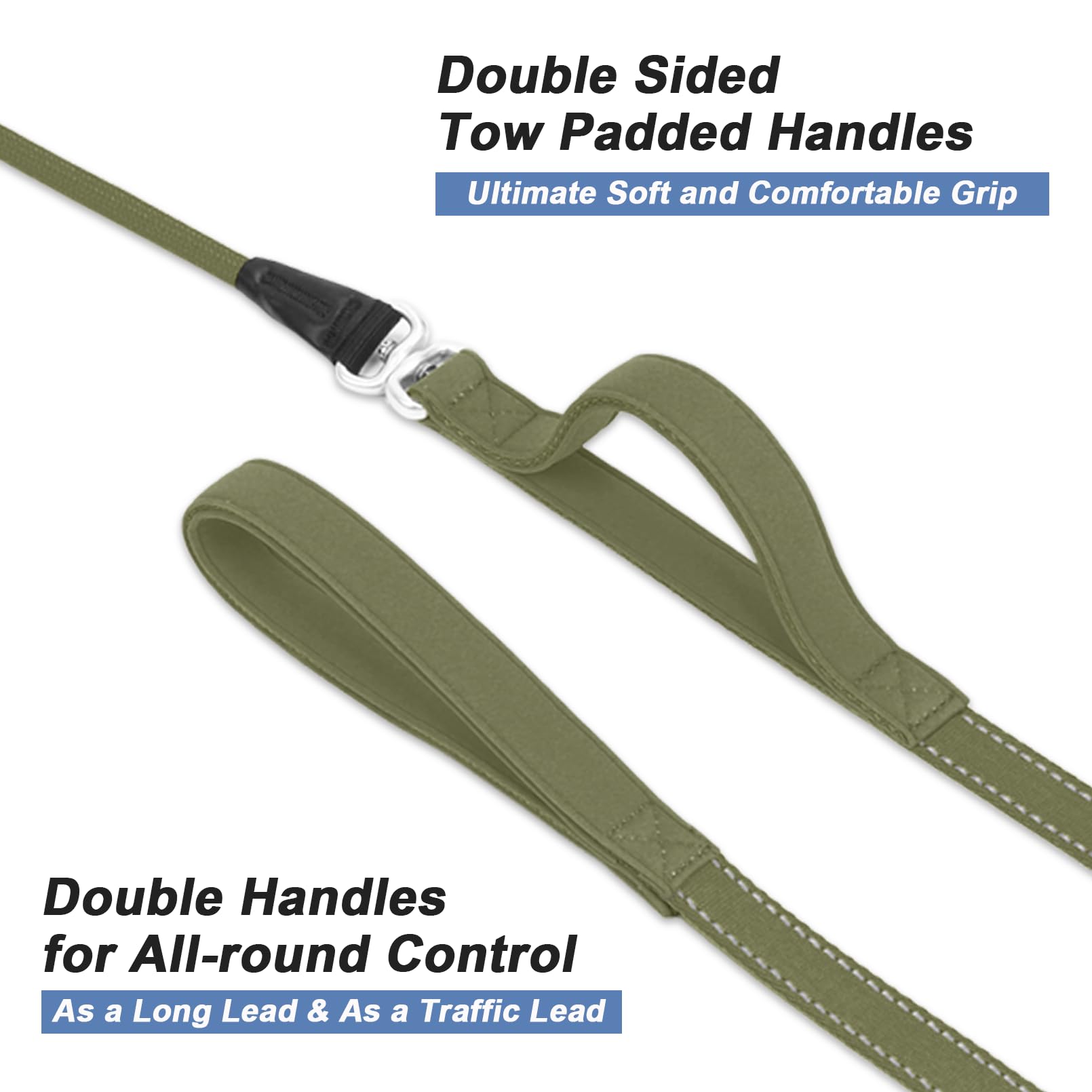 Slip Lead Dog Leash With Double Handle, Reflective Training [360 Swivel Anti-Tangle] Heavy Duty Nylon Slip And Collar For Medium