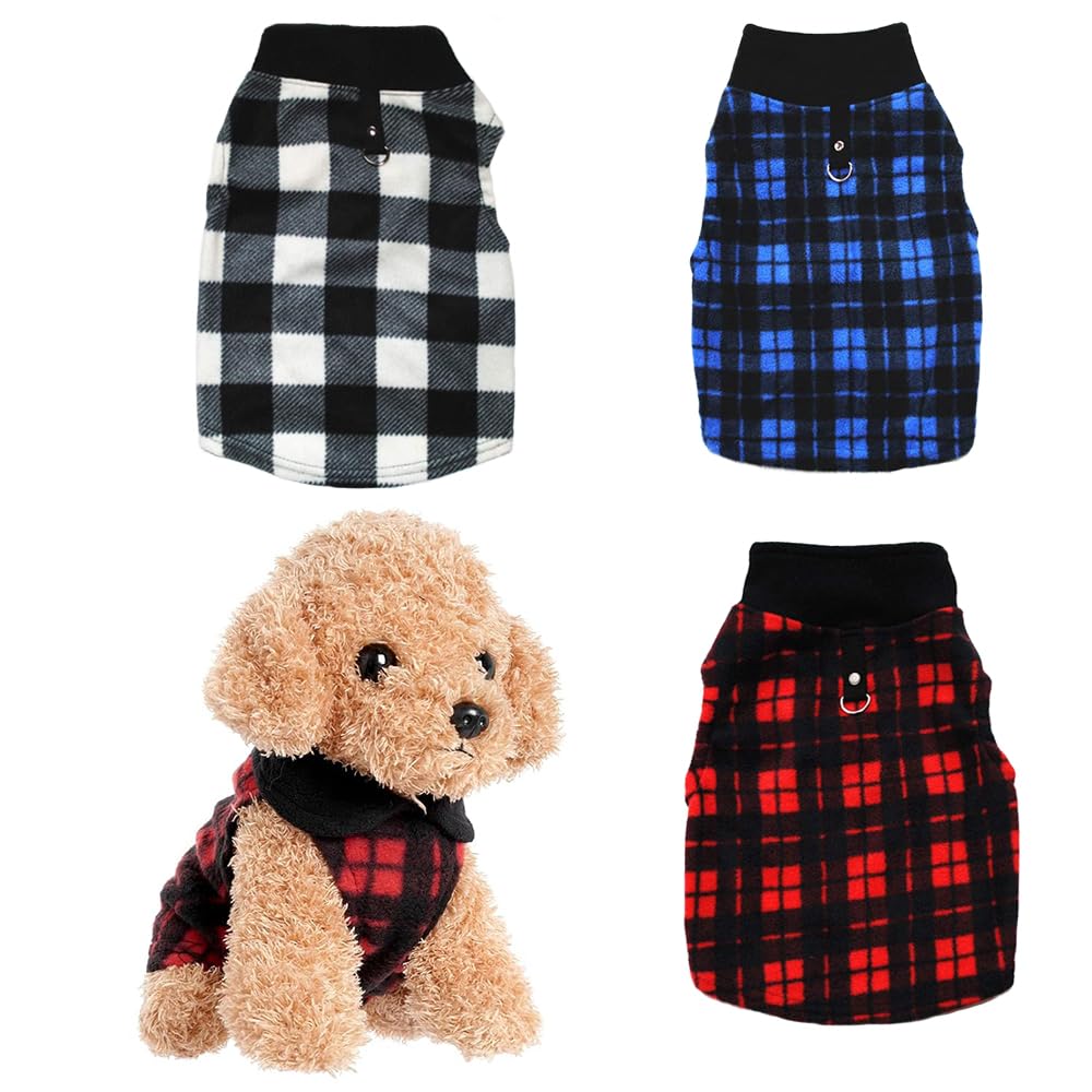 Pixriy Dog Sweater 3 Pcs, Soft Fleece Vest With Leash Ring Pullover Jacket Winter Pet Dog Clothes For Puppy Small Dogs Cats Tedd