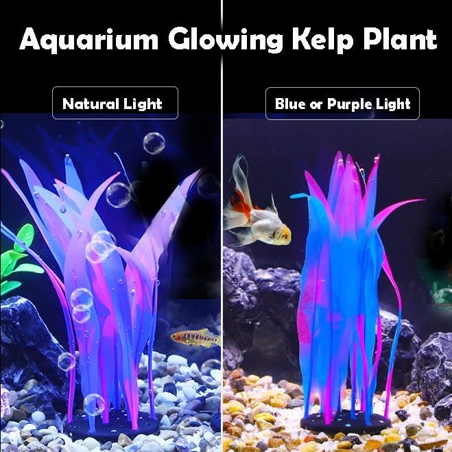 REIRQIE 1Pcs Tall Blue Aquarium Decoration Plants Simulation Artificial Water Grass Plastic Fish Tank Decor Plant Silicone Glowi