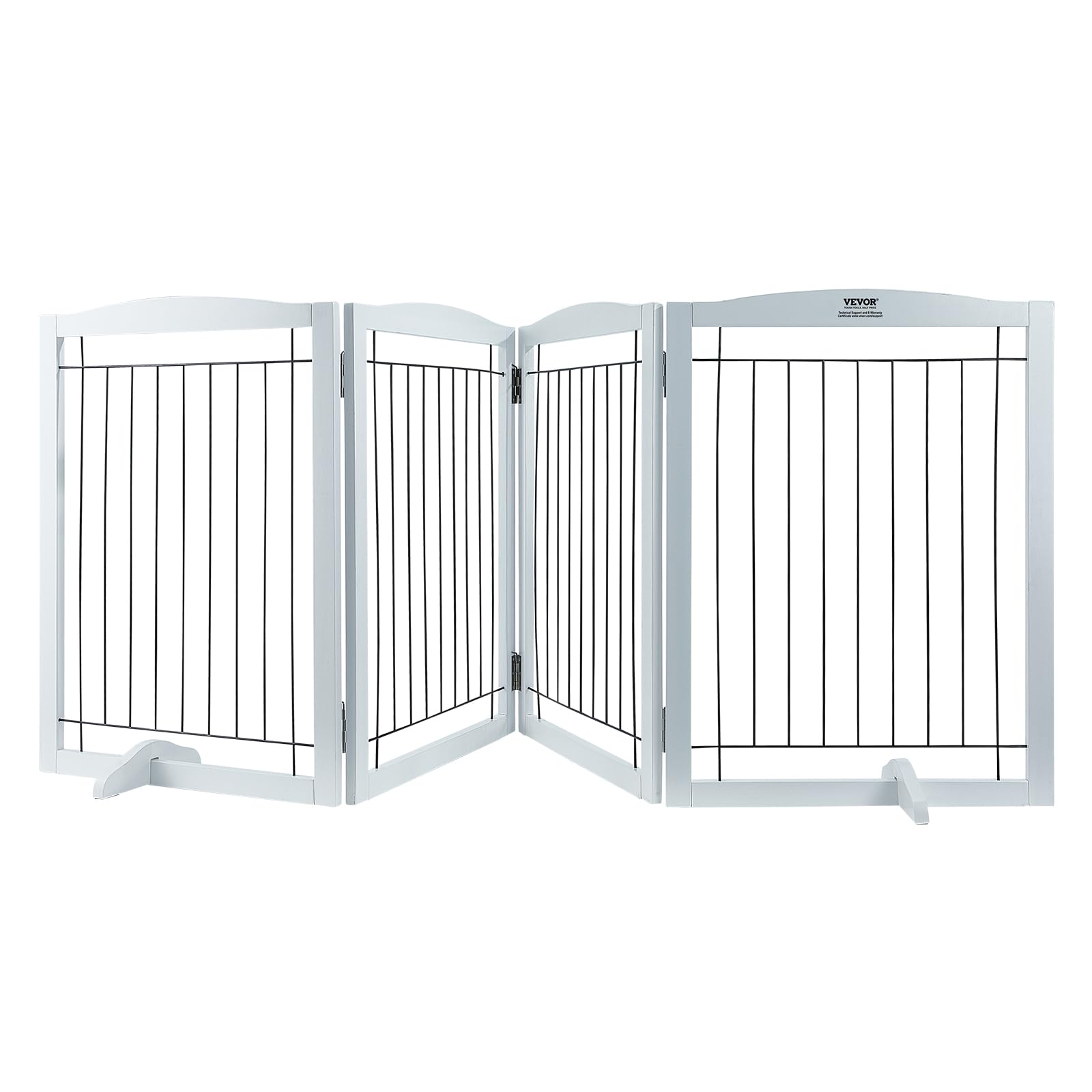 Vevor Free Standing Dog Gate, Wooden Freestanding Pet Gate 32' H X 96' W, 4 Panels Foldable Dog Gate For Wide And Narrow Passageways, Expandable Dog Barrier With Silent Foot Support For Indoor, White