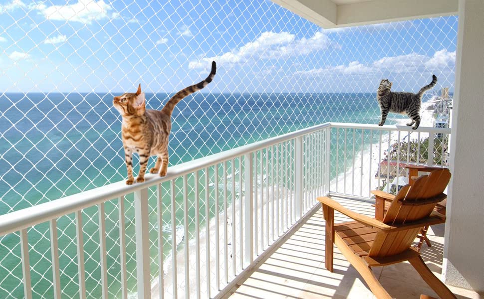 Jumxsrle Cat Netting Balcony, Uv & Weather-Resistant Cat Balcony Safety Net, Transparent Nylon Pet Mesh Fence Cat Netting For Pa