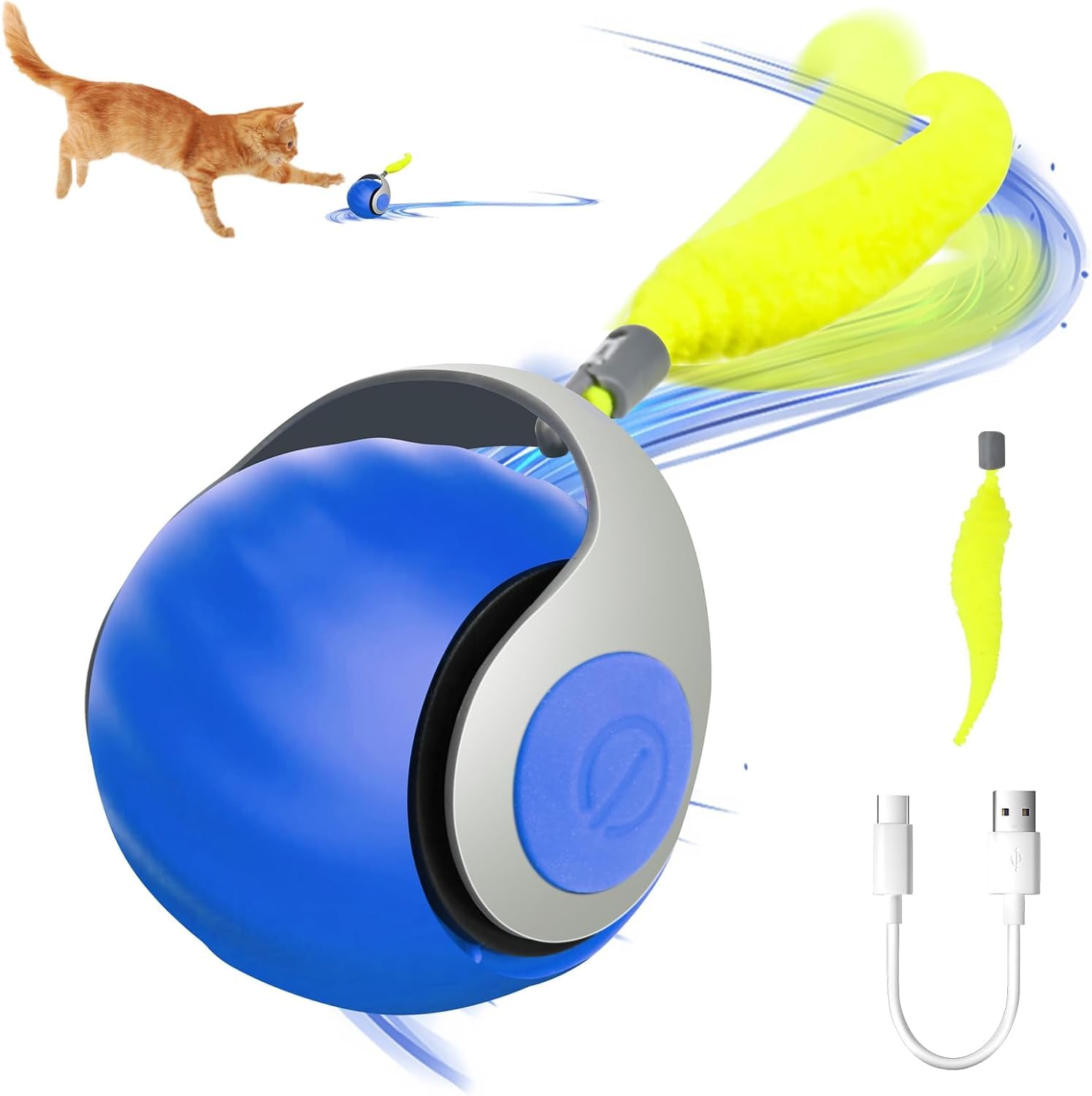Fennec Mart Speedy Sprint Ball Cat Toy TypeC Rechargeable Interactive Smart Ball For Indoor Cats, Obstacle Avoidance, Keeps Sma