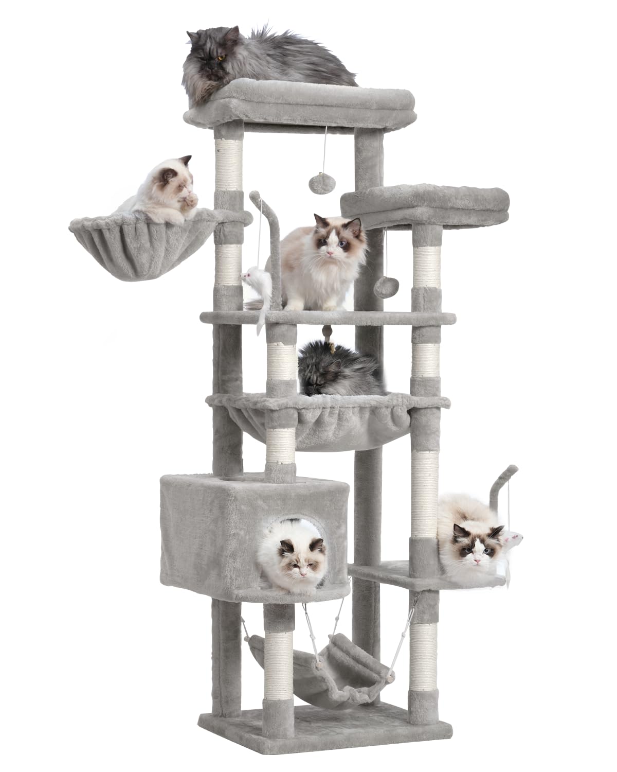Gitelsnour Cat Tree, Cat Tower For Large Cats With 2 Big Platforms, 2 Baskets, Condo And Toys, 63'' Cat Scratching Posts For Ind