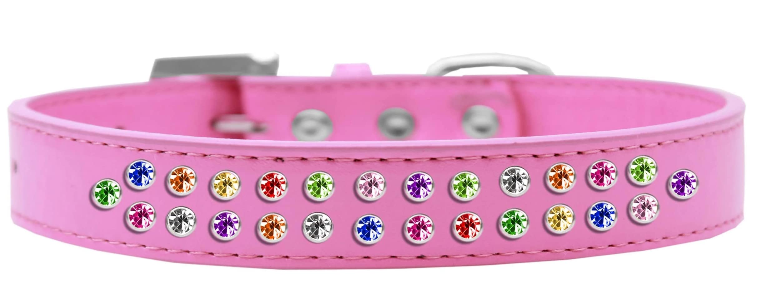 Dog, Puppy & Pet Fashion Collar, "Two Row Confetti Crystal Rimsets" Red 18