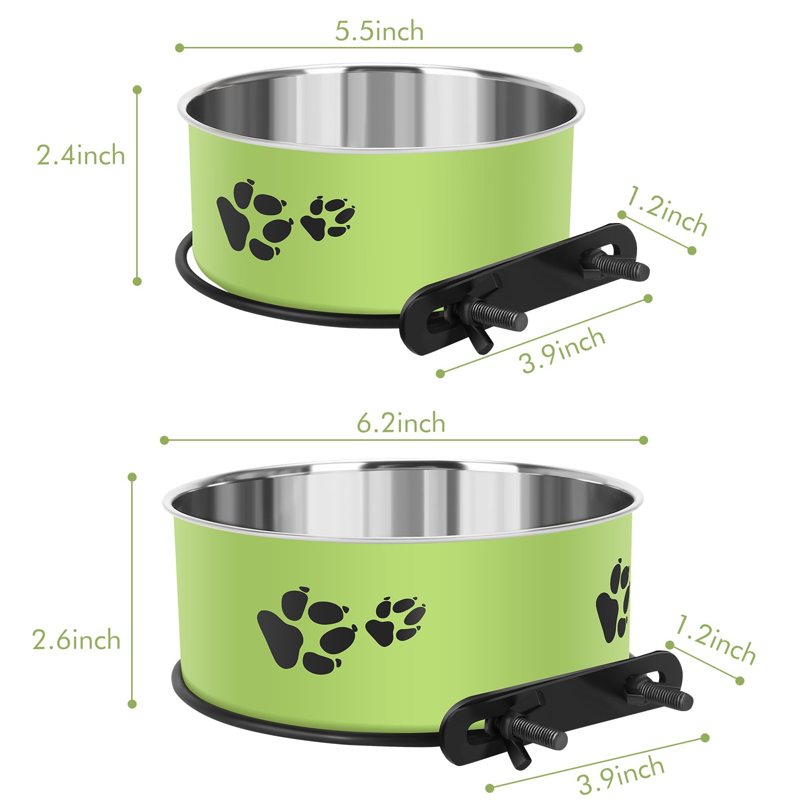 Dog Crate Bowls, ShineMe 34oz & 25oz Stainless Steel Dog Kennel Bowls for Crates, Spill Proof Dog Dishes That Attach to Crate Ke