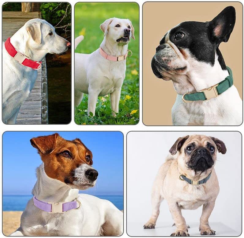 YUDOTE Soft Cotton Dog Collar with Metal Buckle Adjustable Heavy Duty Comfy Corduroy Collars for Small Medium Large Dogs,Red,Sma