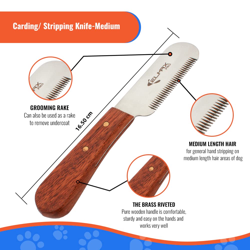 Elmax Pro Professional Stripping Knife For Dogs (Pack Of 6), Best For Removing Unwanted Undercoat, Blades Are Made Of Stainless