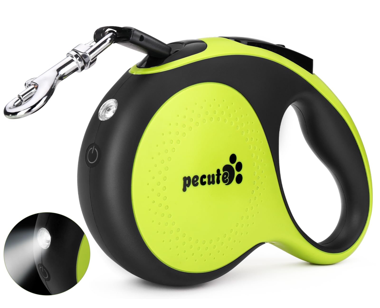 Pecute 16 Ft Retractable Heavy Duty Dog Leash With Light Rechargeable, Walking Dog Leash With Nylon Tape, 360° Tangle-Free, One-Button Control, High Strength Hook For Large Dog Up To 110 Lbs