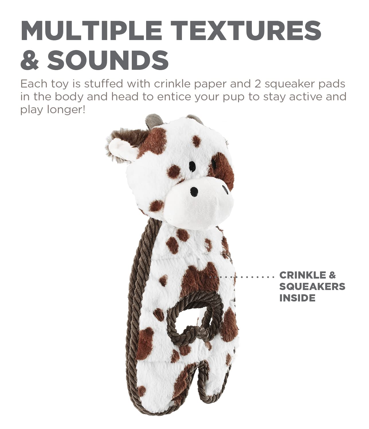 Outward Hound By Charming Pet Cuddle Tugs Cow Plush Squeaky Dog Toy