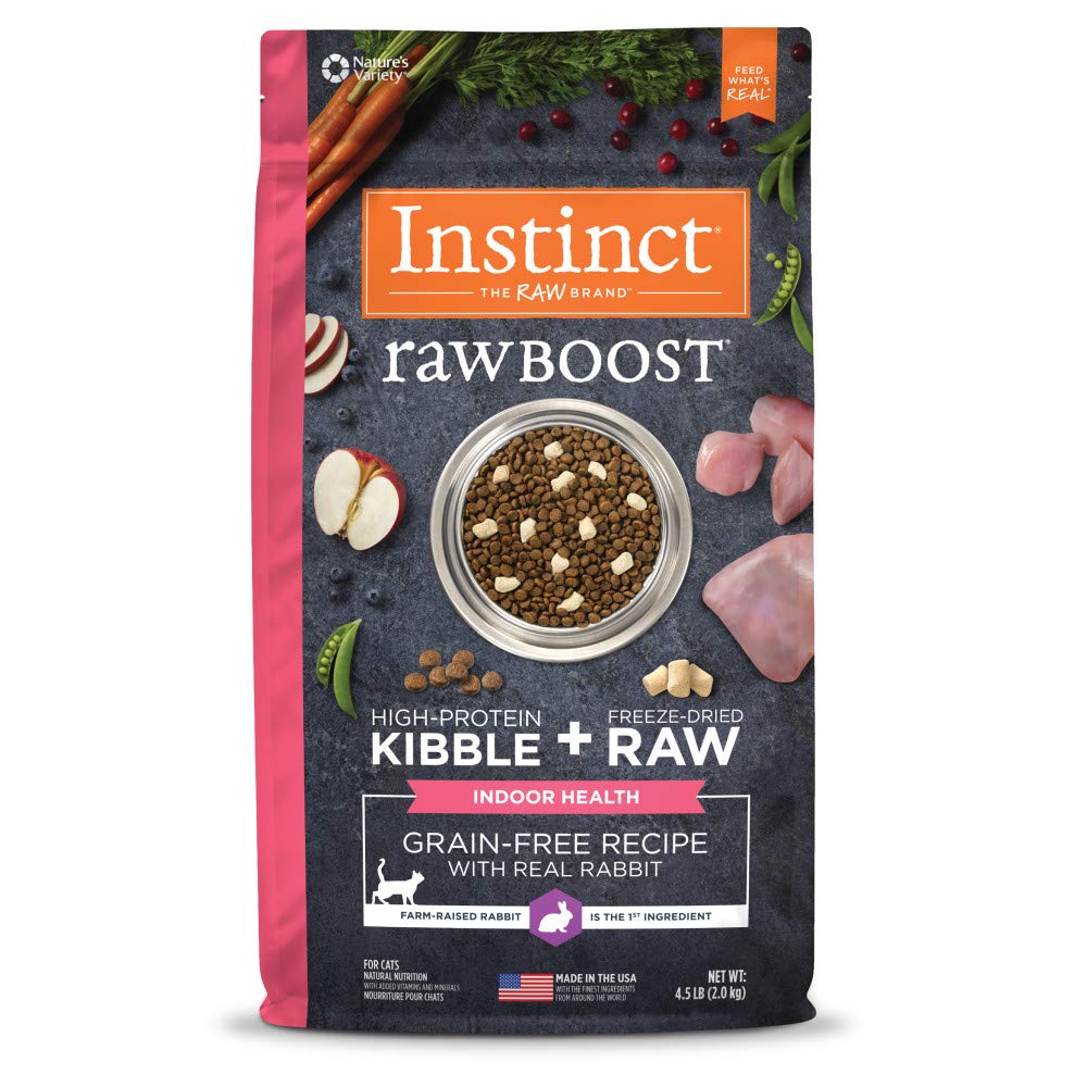 Instinct Raw Boost Indoor Health, Natural Dry Cat Food with Freeze Dried Pieces, Grain Free Recipe - Real Rabit, 4.5 lb. Bag