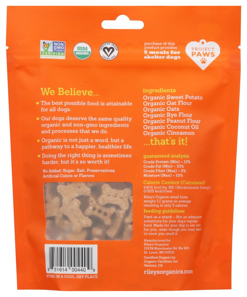 Rileys Organics - Sweet Potato - 5 oz Small Biscuits - Human Grade Organic Dog Treats - Resealable Bag