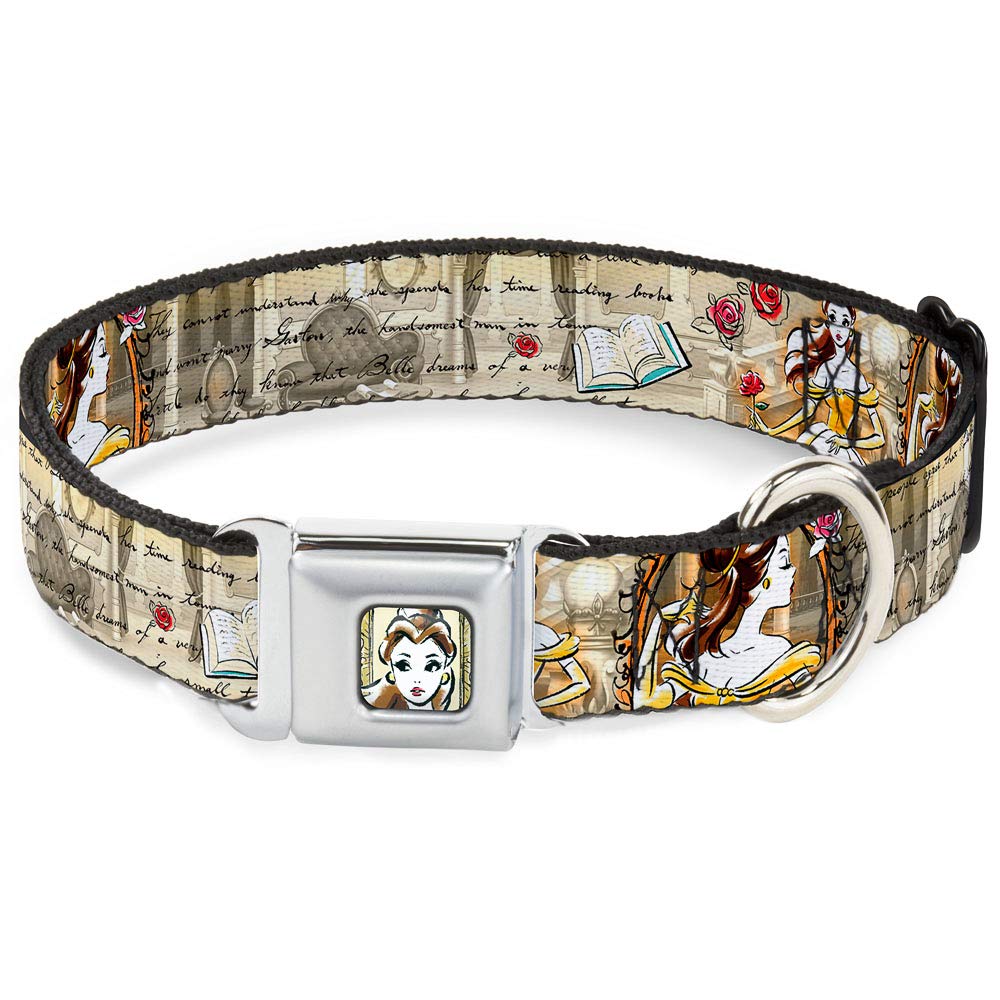 Buckle-Down Seatbelt Buckle Dog Collar - Belle Sketch Poses/Story Script - 1'' Wide - Fits 11-17'' Neck - Medium
