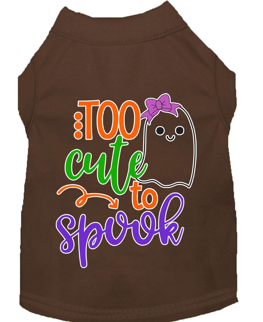 Halloween Pet Dog & Cat Shirt Screen Printed, &quot;Too Cute To Spook - Girly Ghost&quot; Brown MD (6-10 lbs.)