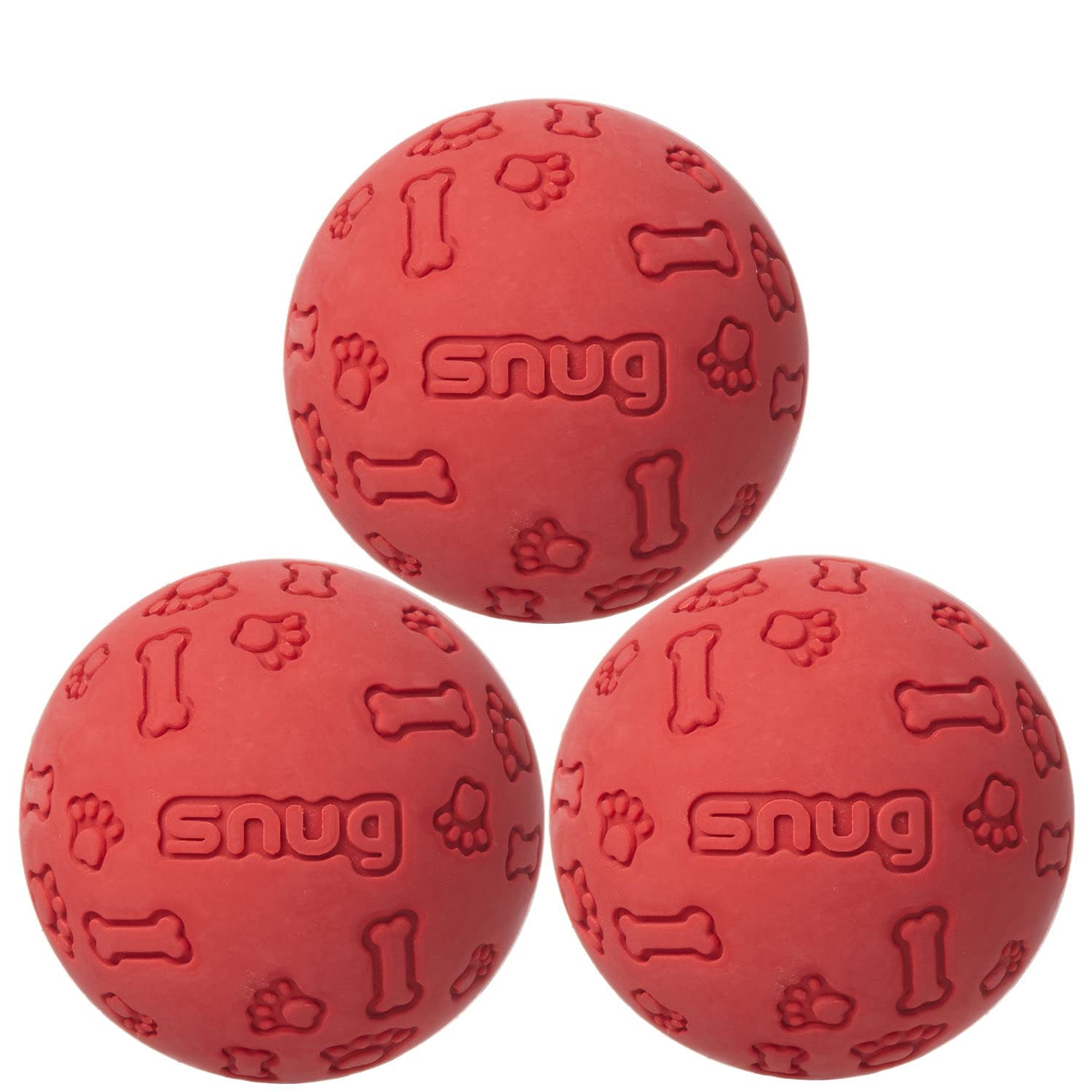 Snug Rubber Dog Balls For Small And Medium Dogs - Tennis Ball Size - Virtually Indestructible (3 Pack - Red)
