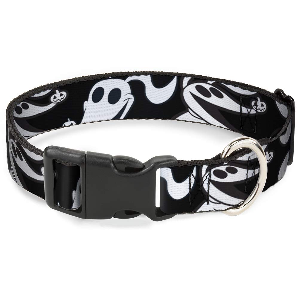Buckle-Down Dog Collar Plastic Clip Nightmare Before Christmas Zero Expressions Black White 11 To 17 Inches 1.0 Inch Wide