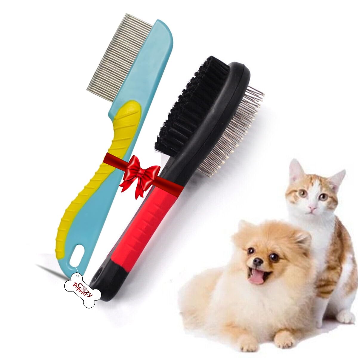 Cozy Puppies Dog & Cat Brush & Comb Pet Grooming Set  Double Side  Ultimate Deshedding Tool  Lice And Flea Removing (Color Ma