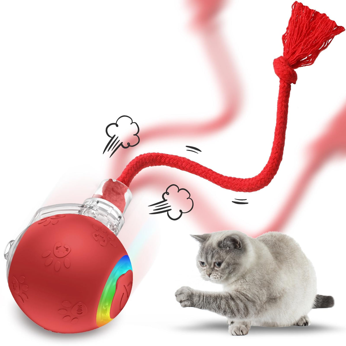 Interactive Cat Toys For Indoor Cats, Usb Rechargeable, Fast Rolling Dog Ball Toy On Rug, Bird Chirping & Motion Activated Cat B