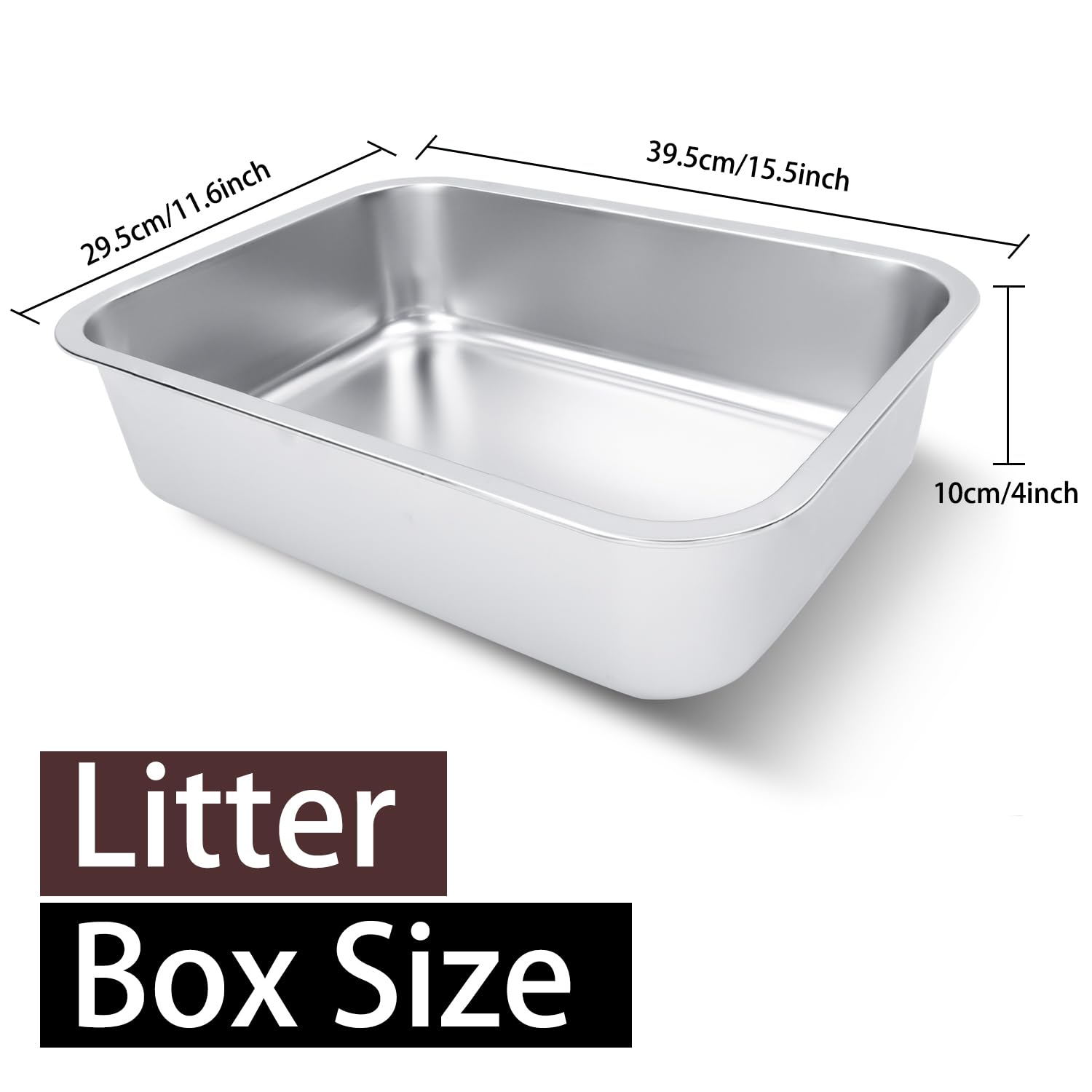 Small Stainless Steel Litter Box for Kittens, 15.5''  11.6''  4'' Metal Litter Box for Kitten Rust-Proof, Non Stick, No Smell, E