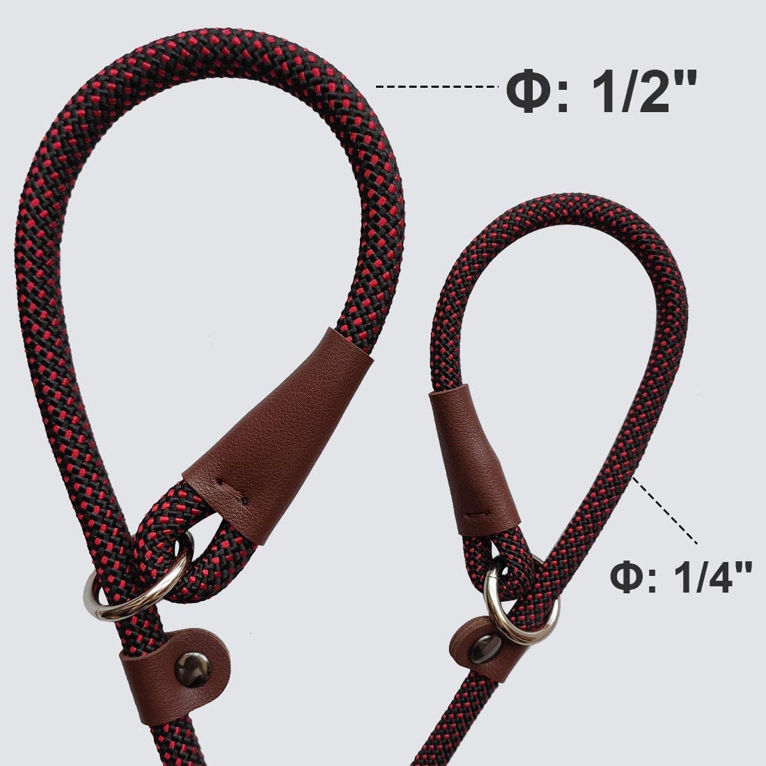 BTINESFUL 7FT Slip Lead Dog Leash, Strong Nylon Rope Leash, 1/4 & 1/2 inch Diam Dog Training Lead for Small Medium Large Dogs