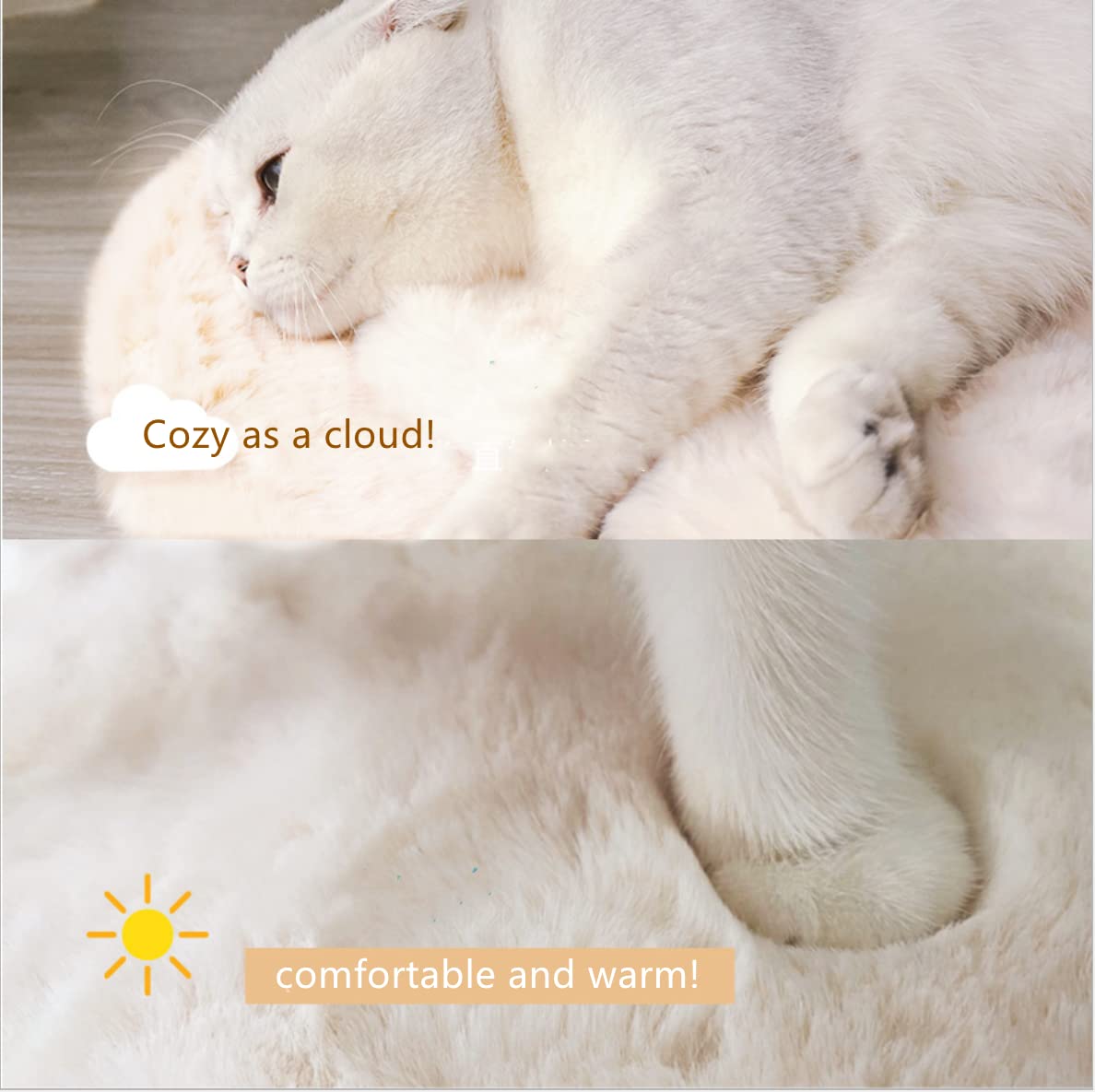 Shengocase 2-Pack 17.7' Round Faux Rabbit Fur Cat Dog Bed Cushion Pad Mat, Cat Tree Tower Replacement Cushion Pad, Pad For Window Perch, Cat Dog Carrier House Cage Crate Kennel Furniture