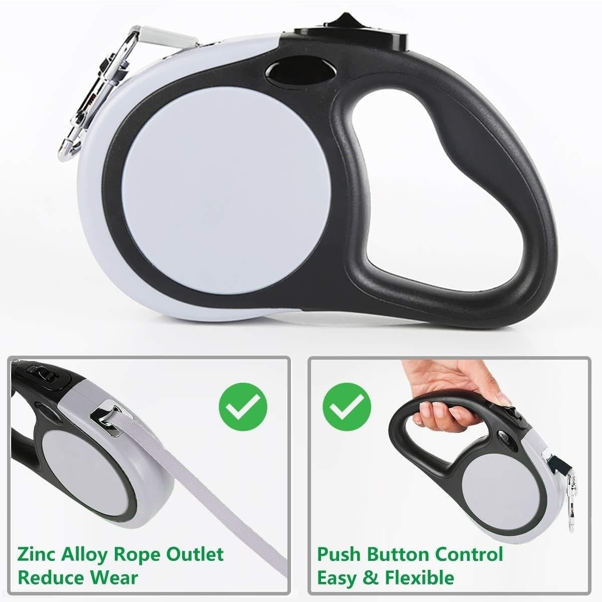 Dual Retractable Dog Leash for 2 Large Dogs (Up to 110 Lbs Each) - Double Headed 16 ft Extendable Pet Leash with Poop Bags, Non