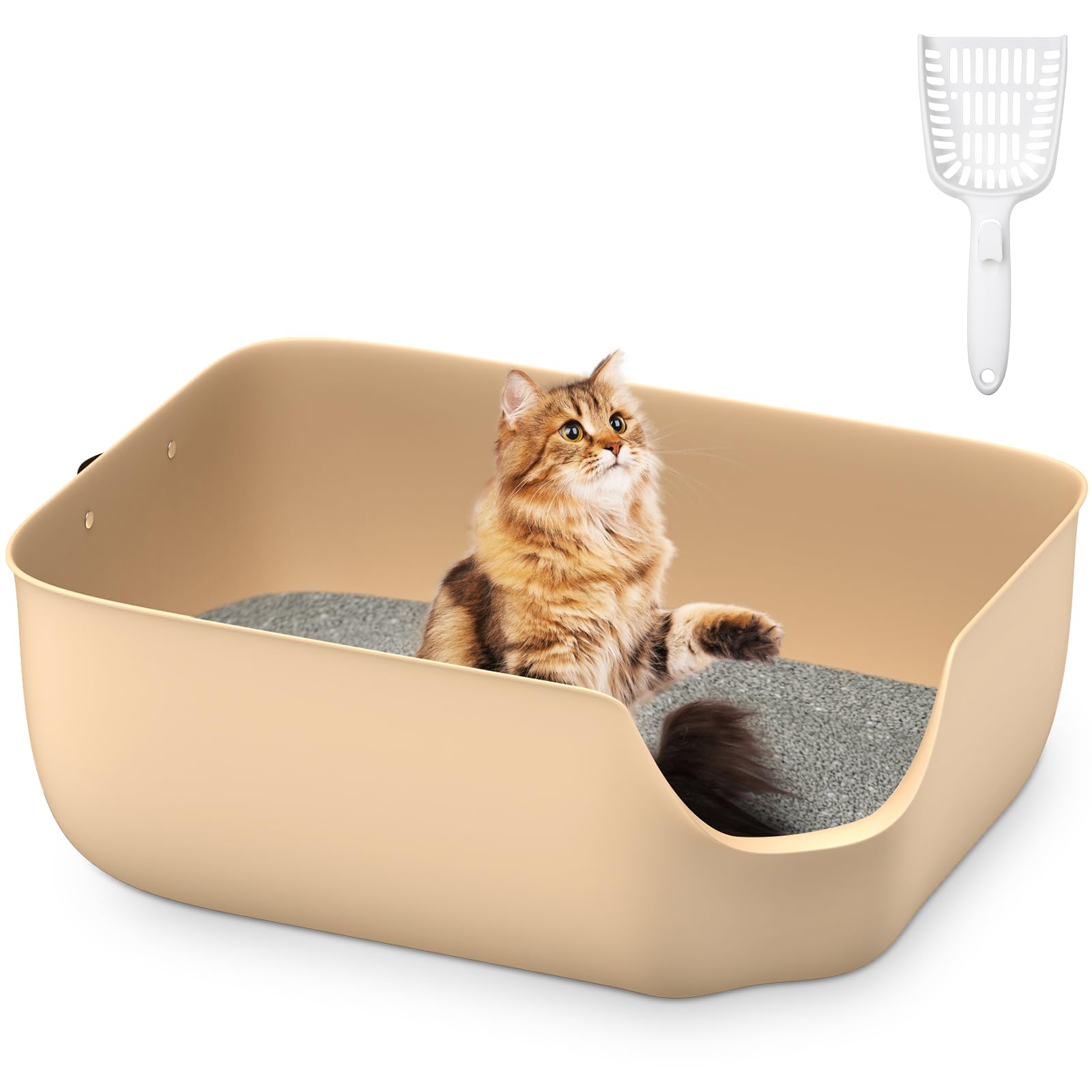 Olurrsia Large Cat Litter Box, Cat Litter Pan For Big Cats With Leather Side Handle & Litter Scoop - 22'' L X 16'' W X 8.8'' H, 