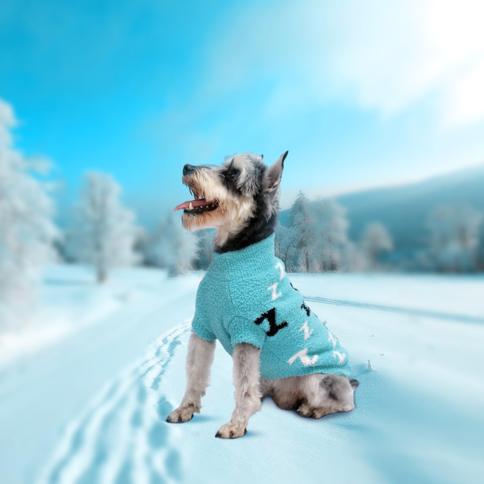 Mengmengda Dog Sweaters Dog Pullover Sweater Dog Clothes Cold Weather Cable Knitwear Thick Warm Outfits For Medium Dogs (Turquoise-L)