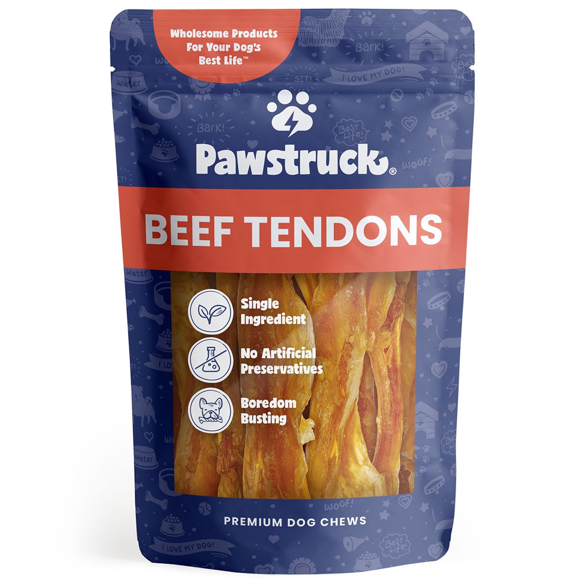 Pawstruck Natural 7-9” Beef Tendon Chew Sticks For Dogs – Premium Rawhide-Free, Single Ingredient, High Protein, Low Odor Dental Treat – 10 Count – Packaging May Vary